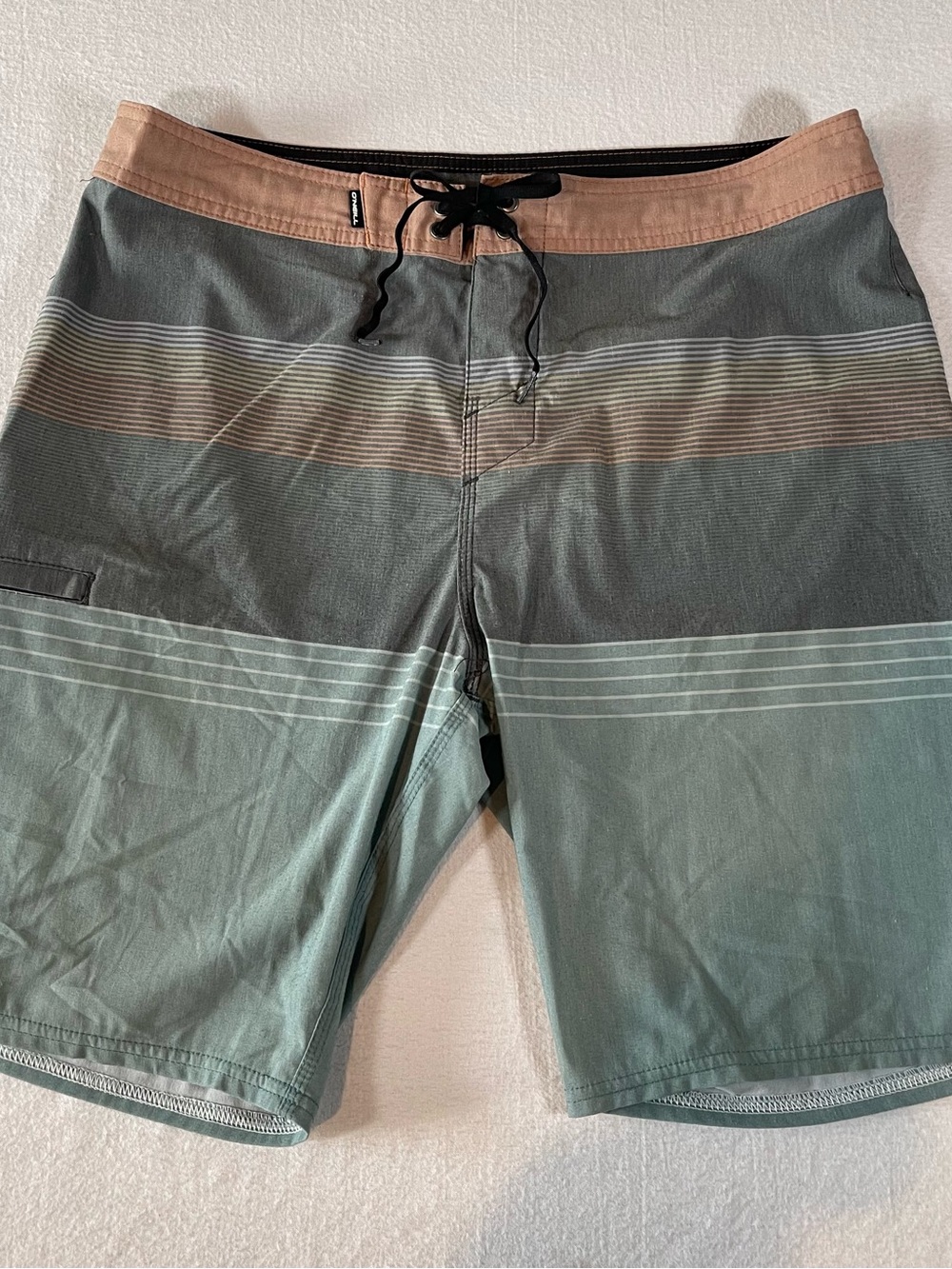 O'Neill Green and Tan Striped Men's Boardshorts